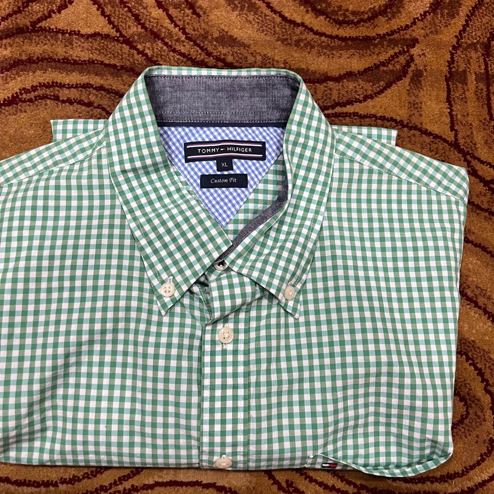 Tommy Hilfiger Green & White Gingham Button-Down Shirt